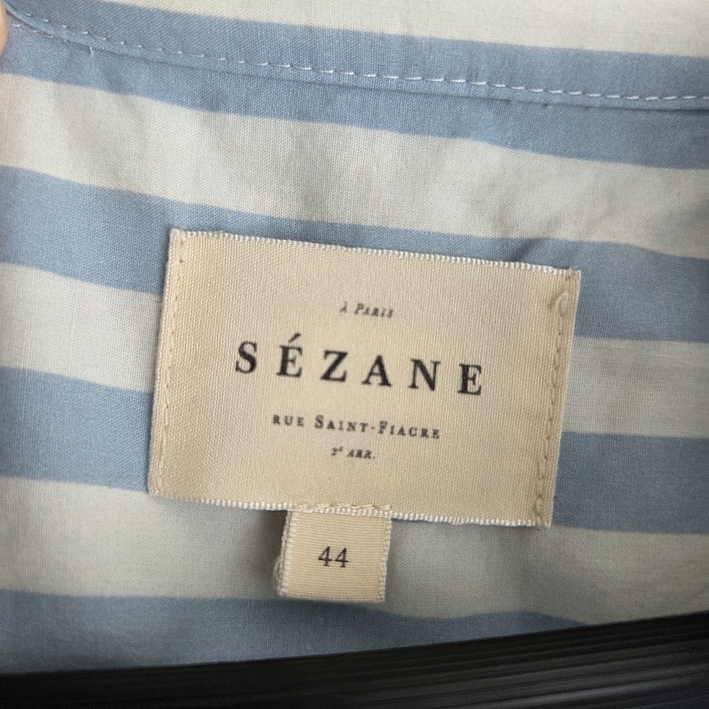 Sezane Maxy Shirt in Flowers on Blue Stripes size 44 - Picture 7 of 10